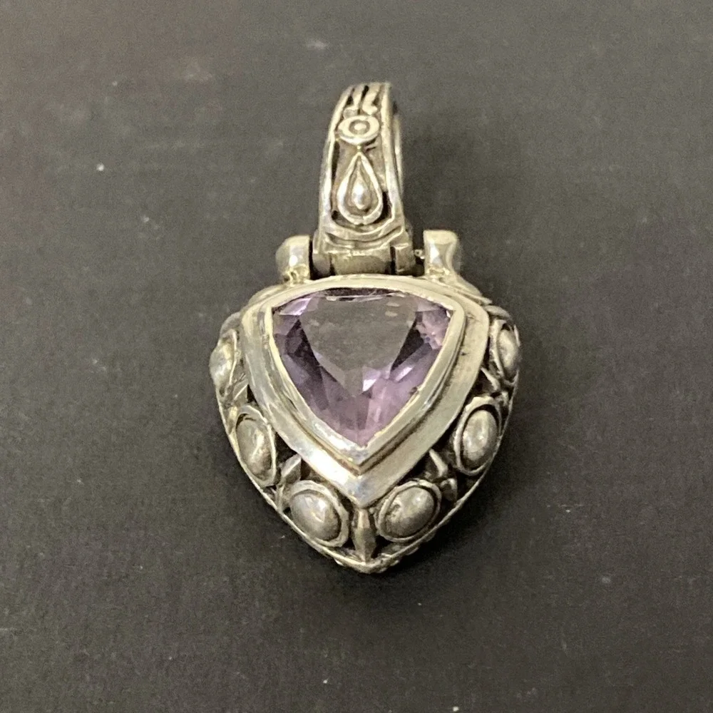 Vintage Sterling Silver & Faceted Amethyst Gemstone Pendant Necklace Bali Style